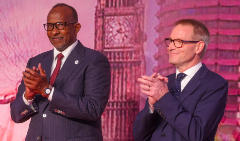 Defence CS Aden Duale and UK High Commissioner to Kenya Neil Wigan at the King's birthday party.